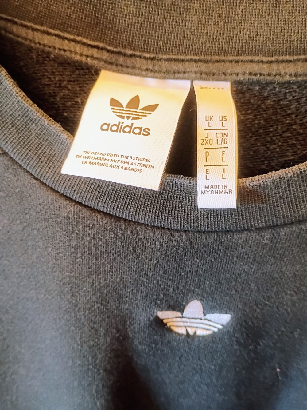 adidas Black Crewneck with White Shoulder Stripes and Trefoil - Picture 3 of 3